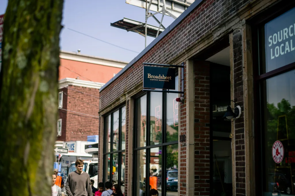 Entrance to Broadsheet Coffee Roasters in Cambridge, MA