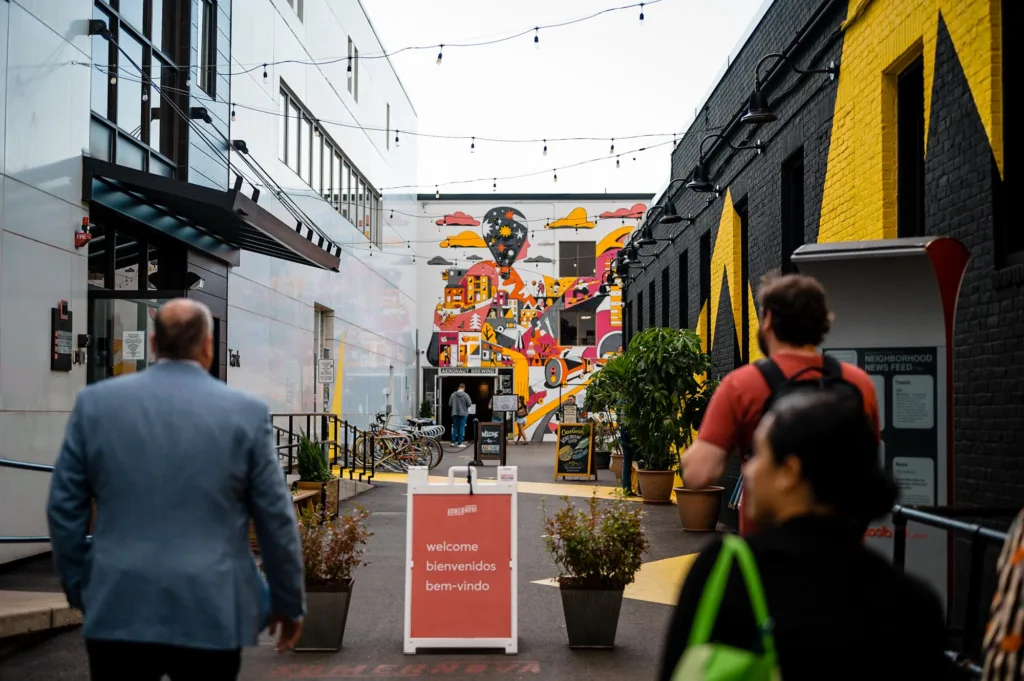 Colorful, art-filled alley near Union Square in MA