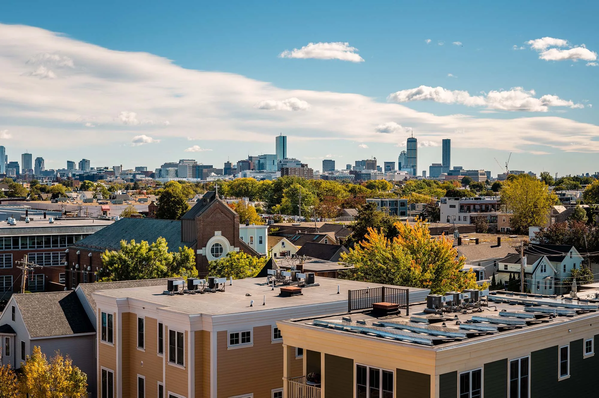 Rooftop view of the city from our Somerville-Boston hotel