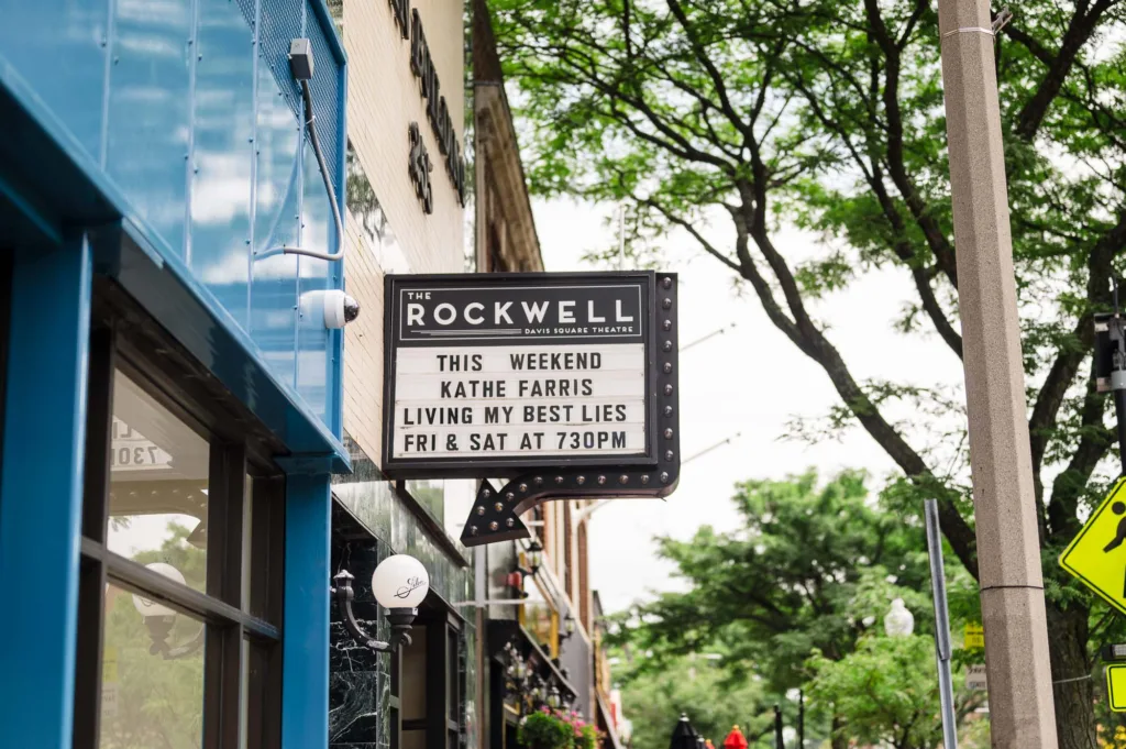 Marquee for The Rockwell Davis Square Theatre