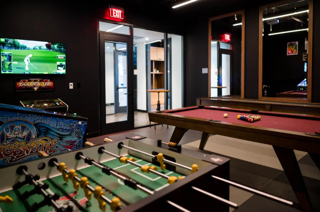 game room at Cambria hotel in Somerville