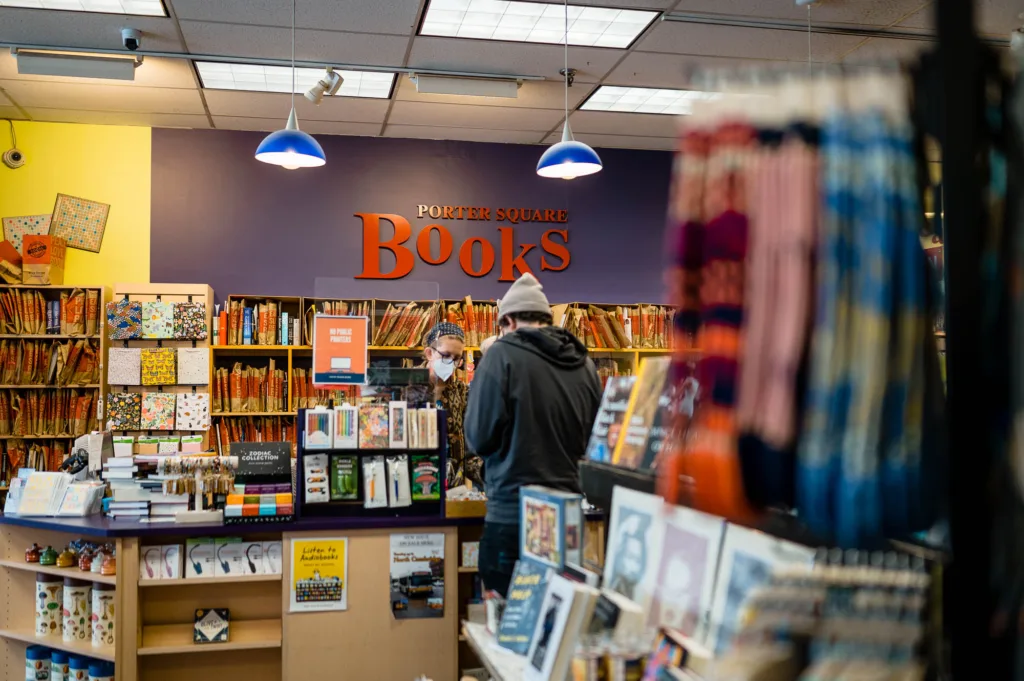 Interior view of Porter Square Books, a bookstore in Cambridge, MA
