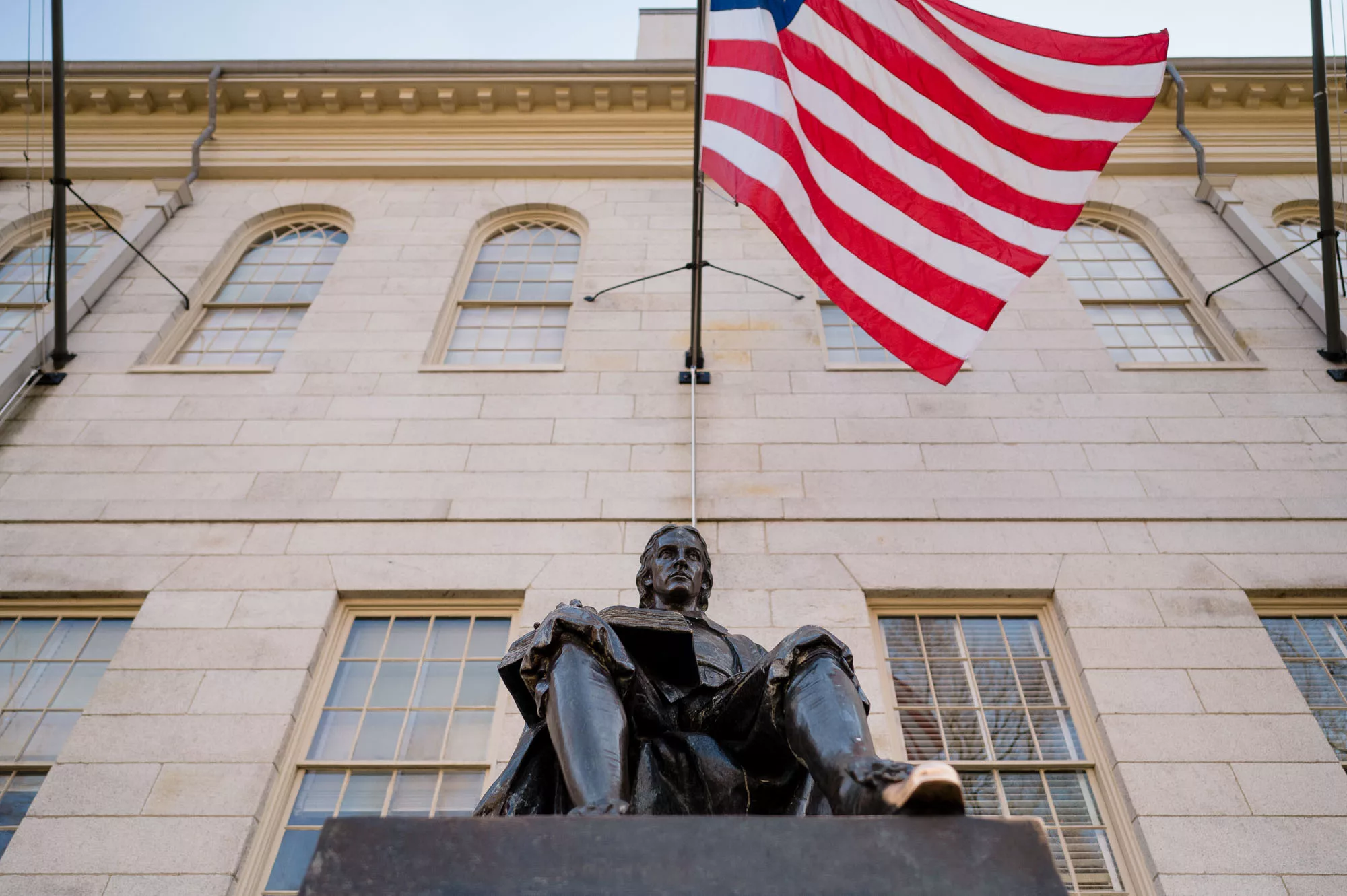John Harvard statue in Harvard Yard at Harvard University