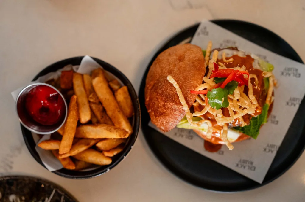 Thai burger and fries